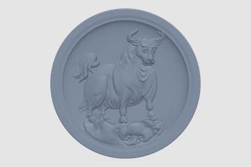 十二生肖圆形浮雕-牛 3D打印模型