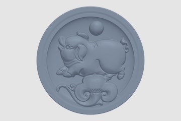 十二生肖圆形浮雕-猪 3D打印模型