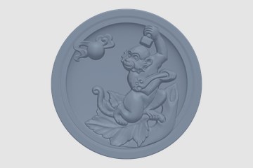 十二生肖圆形浮雕-猴 3D打印模型